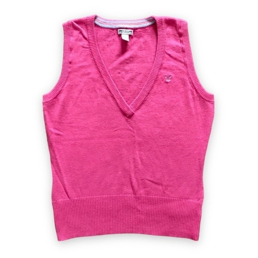 American Eagle Pink V-Neck Sweater Vest Preppy Academia Size Medium Y2K